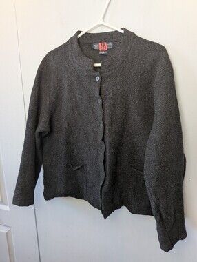 HERMAN GEIST Vintage 100% Wool Women Sweater Button Closure Size XL Dark Gray